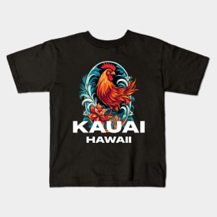 Kauai Hawaii - Rooster (with White Lettering) Kids T-Shirt